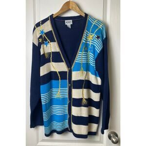Koret Nautical Rope and Stars Costal V-neck Button Cardigan Women's Size Large